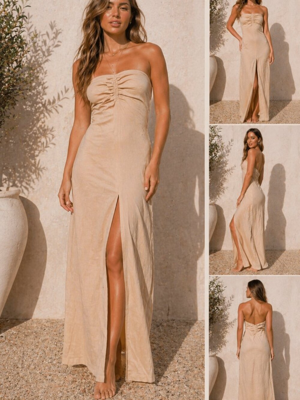 Riot Swim Neutral Tan Strapless Cover-Up Dress NWT Beach Resort XS S